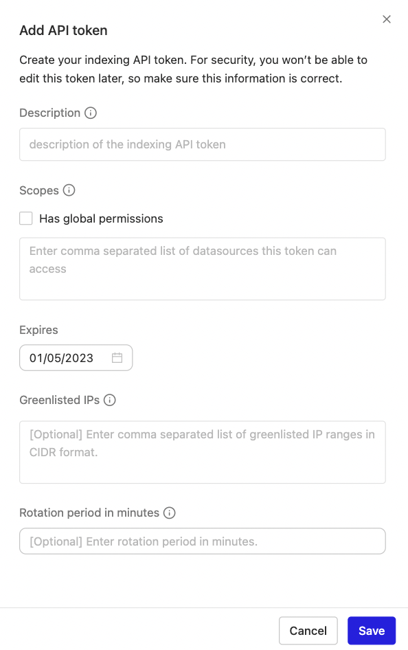 Add new Indexing API token